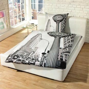 Bettwäsche New York - Uhr Fifth Avenue - 135 x 200 cm - Renforcé Baumwolle